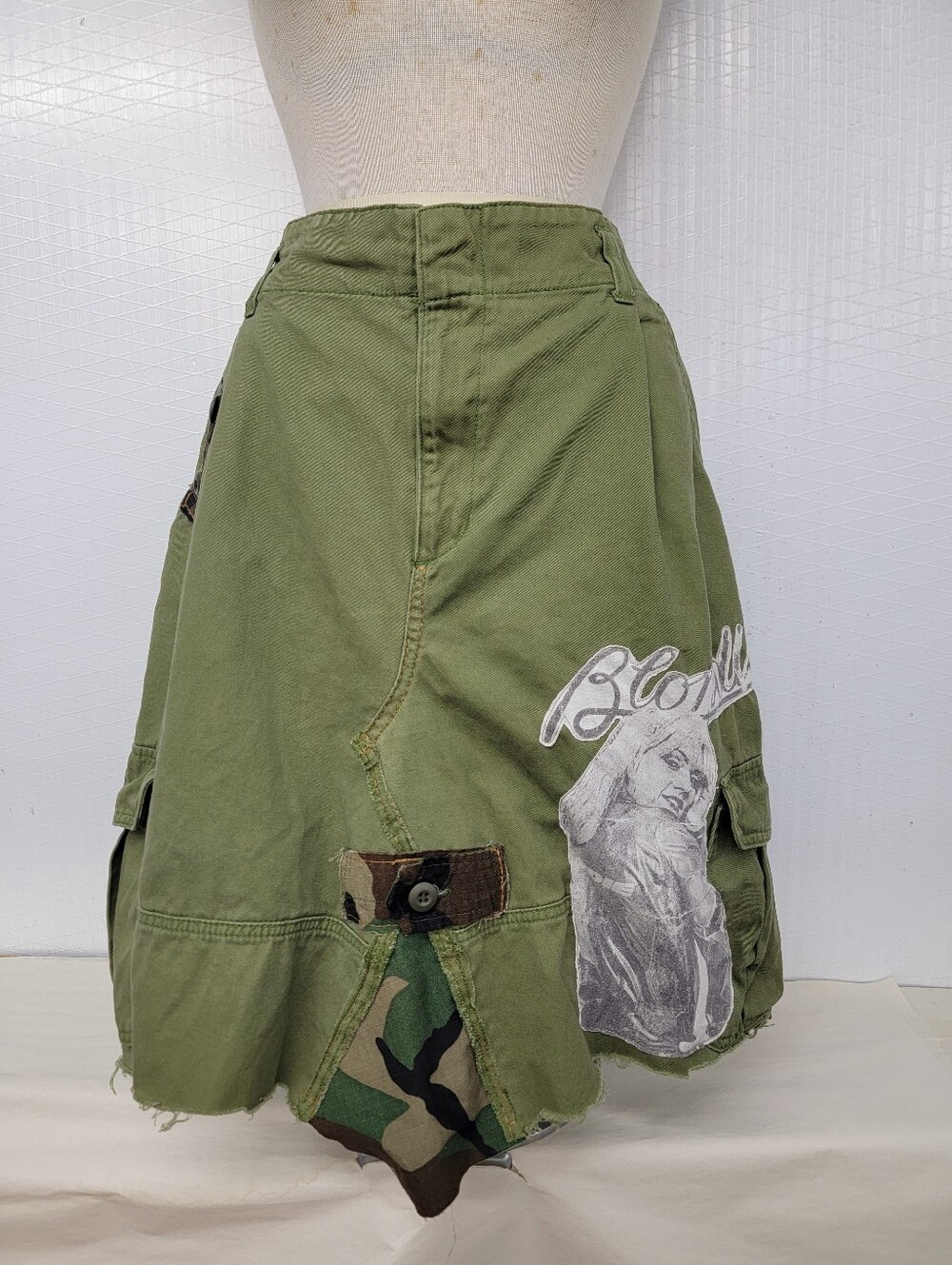 Blondie Army Green Olive Green Utility Skirt - Upcycled